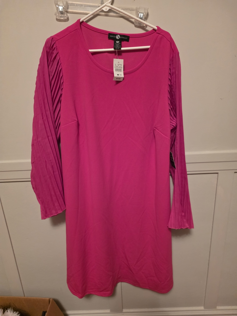 Ashley Stewart Hot Pink Pleated-Sleeve Midi Dress